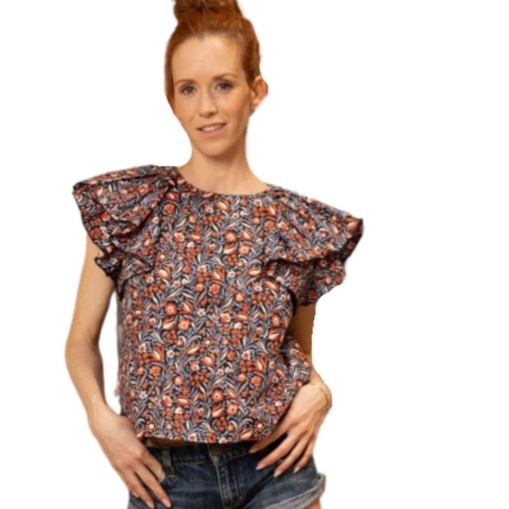 NWT Sur La Vague Floral Ruffle Short Sleeve Top Size Small/Medium
